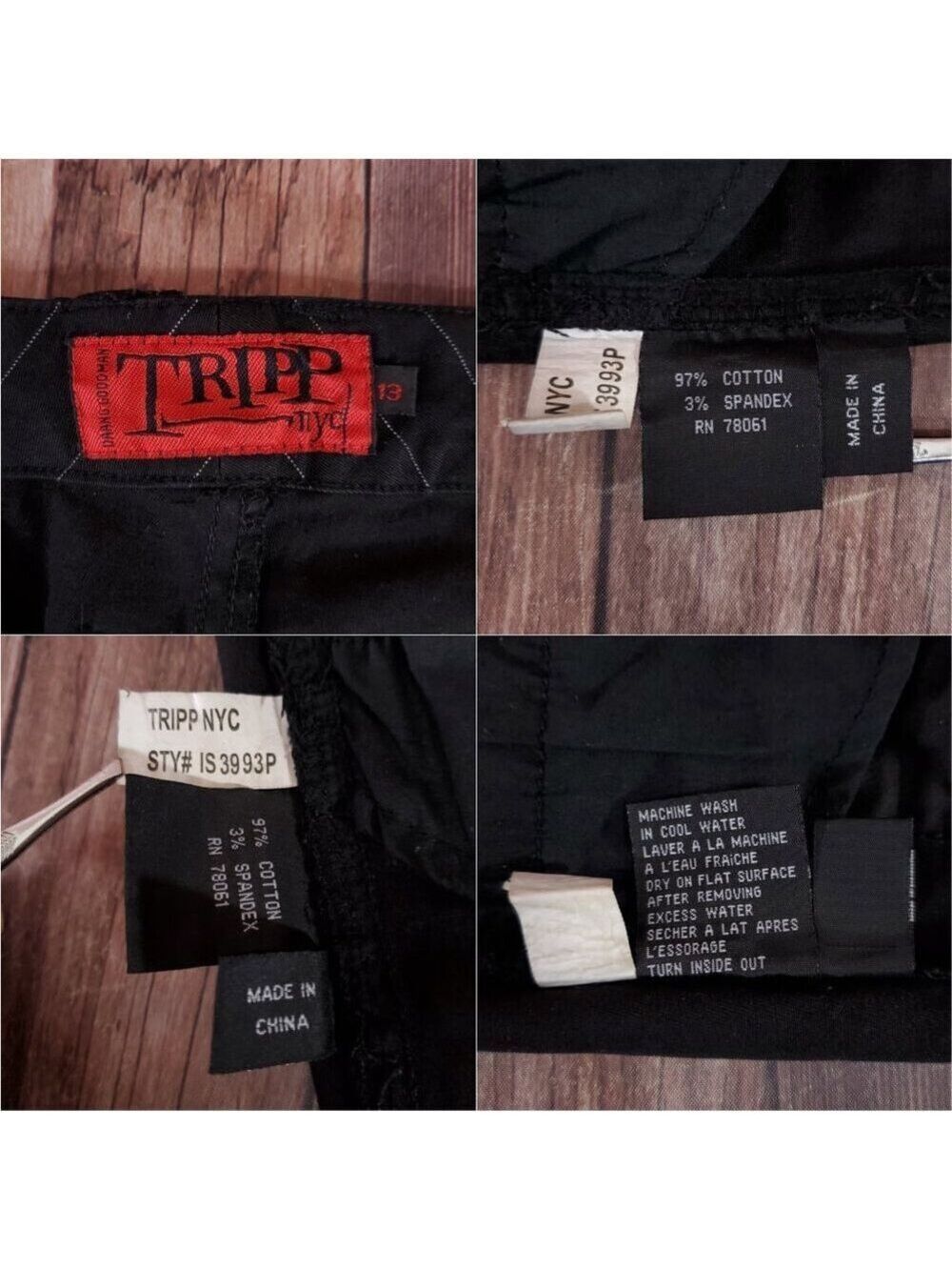 Vtg Tripp NYC Sz 13 Striper Black Tone Boot Cut Pants Pinstripe Goth Punk Y2K - Picture 14 of 15